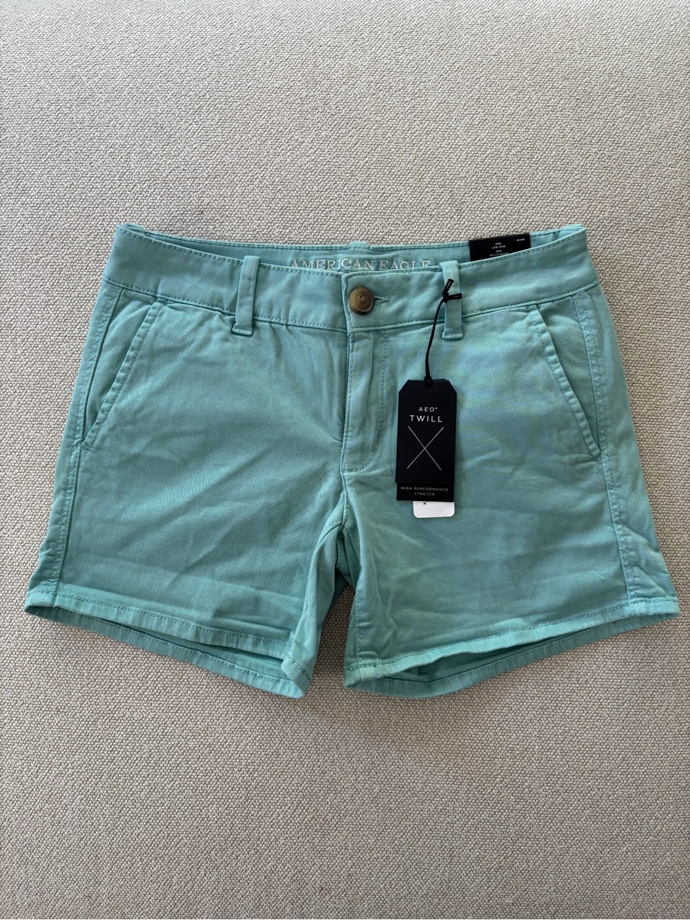 American Eagle NWT AEO Twill Low Rise Teal Midi Shorts Size 4